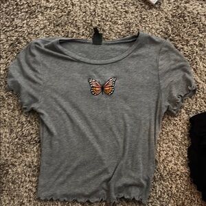 Gray Butterfly Embroidered Women's Top